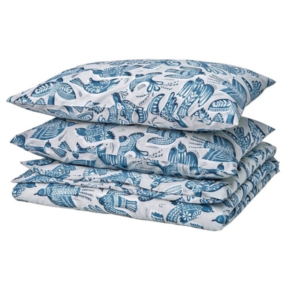 FULL/QUEEN IKEA Bittersota duvet cover & 2 pillow cases w bird design GORGEOUS! - Picture 1 of 10